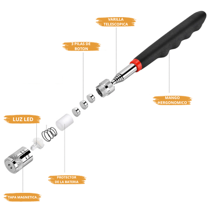 HERRAMIENTA DE RECOGIDA MAGNÉTICA EXTENSIBLE CON LINTERNA