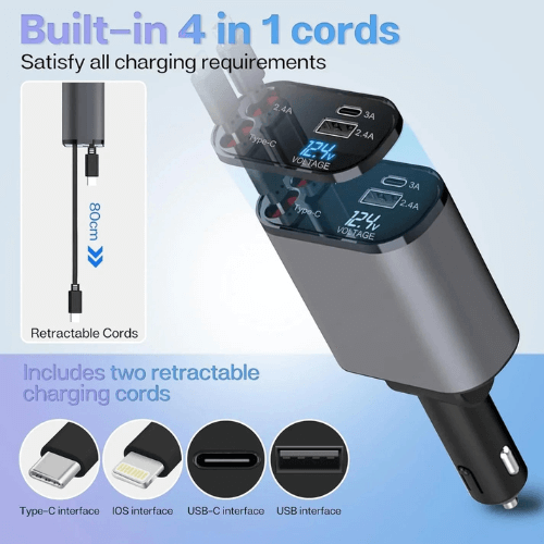 CARGADOR DE COCHE RETRÁCTIL DE CARGA RÁPIDA 120W🔌